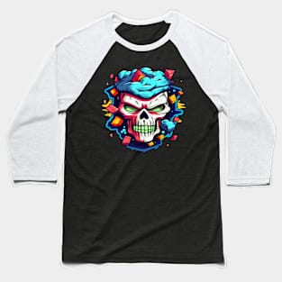 Vibrant Bones: Colorful Skull Baseball T-Shirt